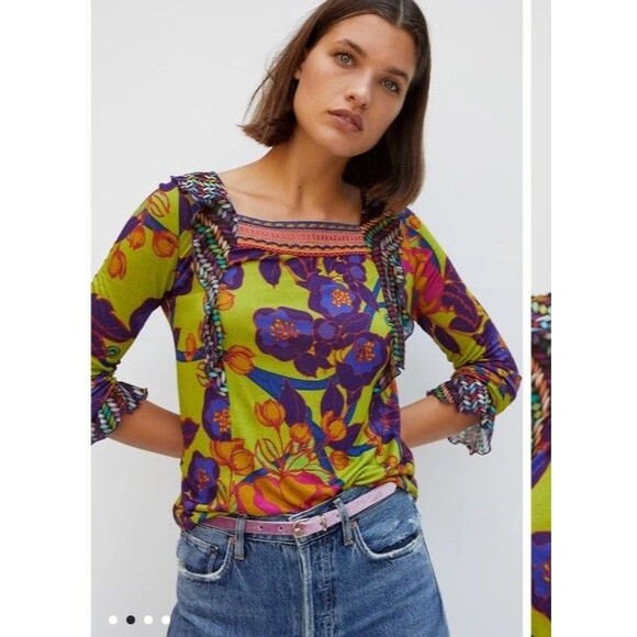 Blank London Anthropologie Fairuza Boho Blouse S Embroidered Floral Ruffle Wimsy - Picture 1 of 7